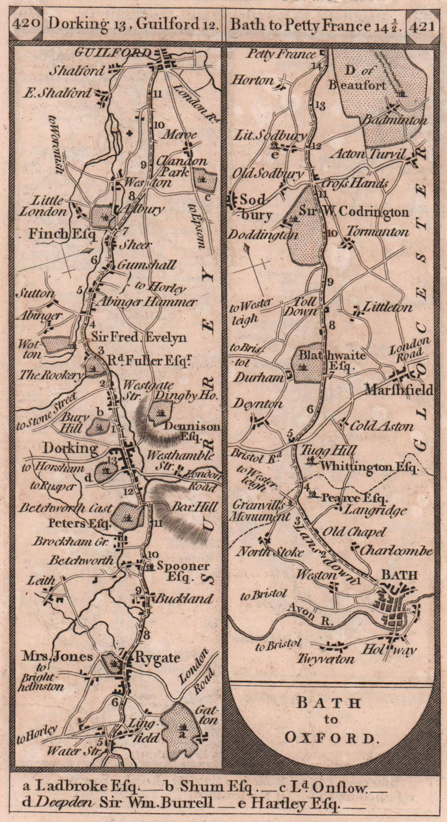 Reigate-Dorking-Guildford Bath-Chipping Sodbury road strip map PATERSON 1803